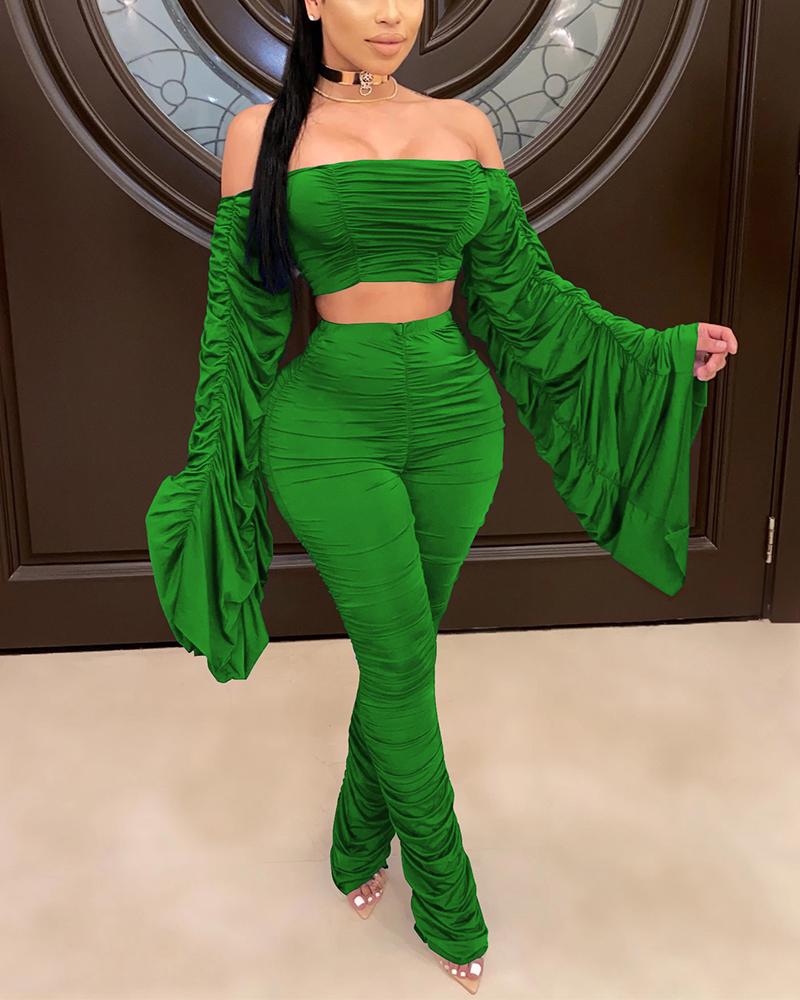 

Solid Color Long Sleeve Suit Sets, Green