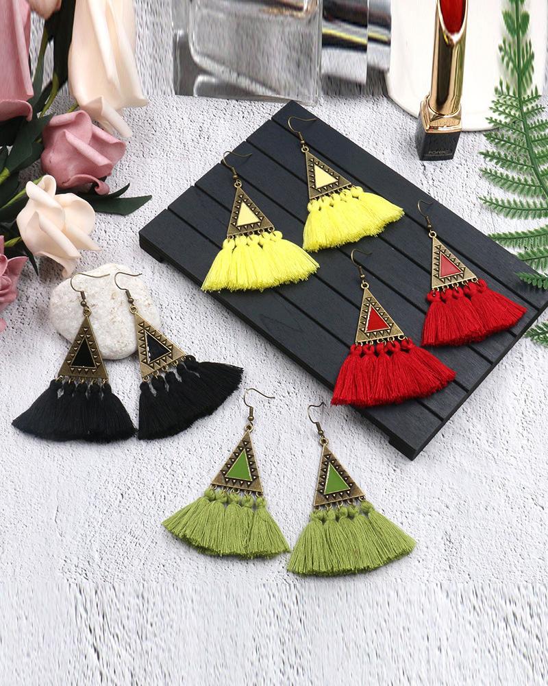 

1Pair Tassel Decor Drop Earrings, Red
