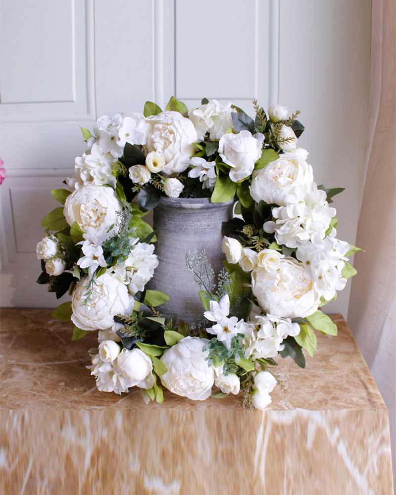 

Peony Flowers Artificial Wreath Spring Floral Wreath For Front Door Wedding Christmas Party Wall Window Decoration, Beige