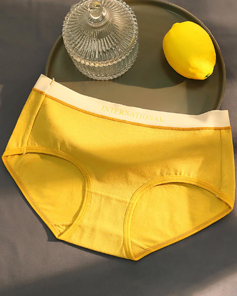 

3PCS/Set Letter Trim Mid Waist Breathable Panty, Yellow