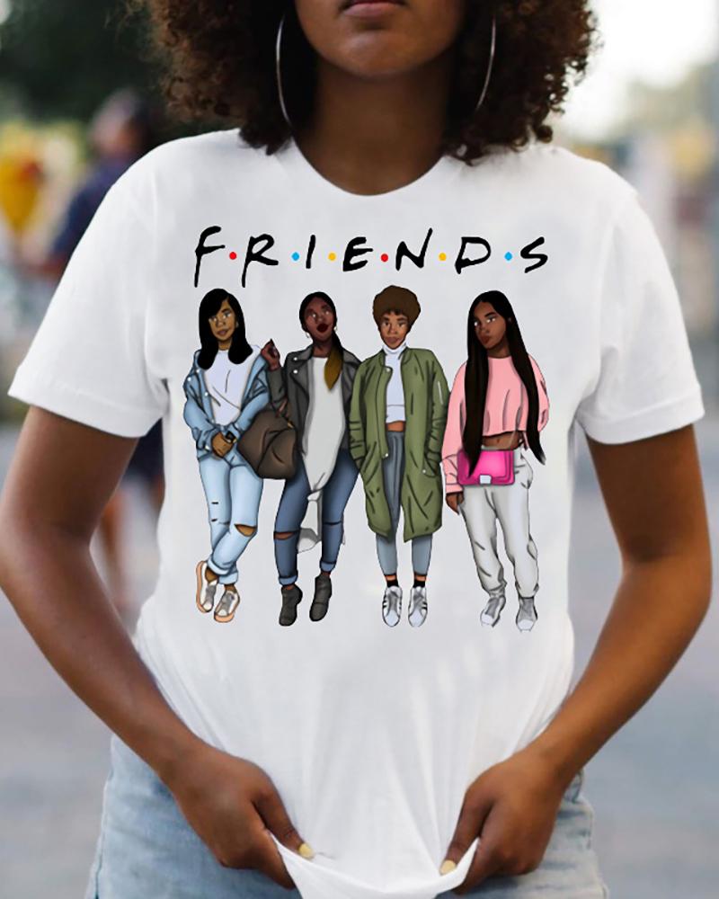 

Figure Letter Print Short Sleeve Casual T-shirt, Style3