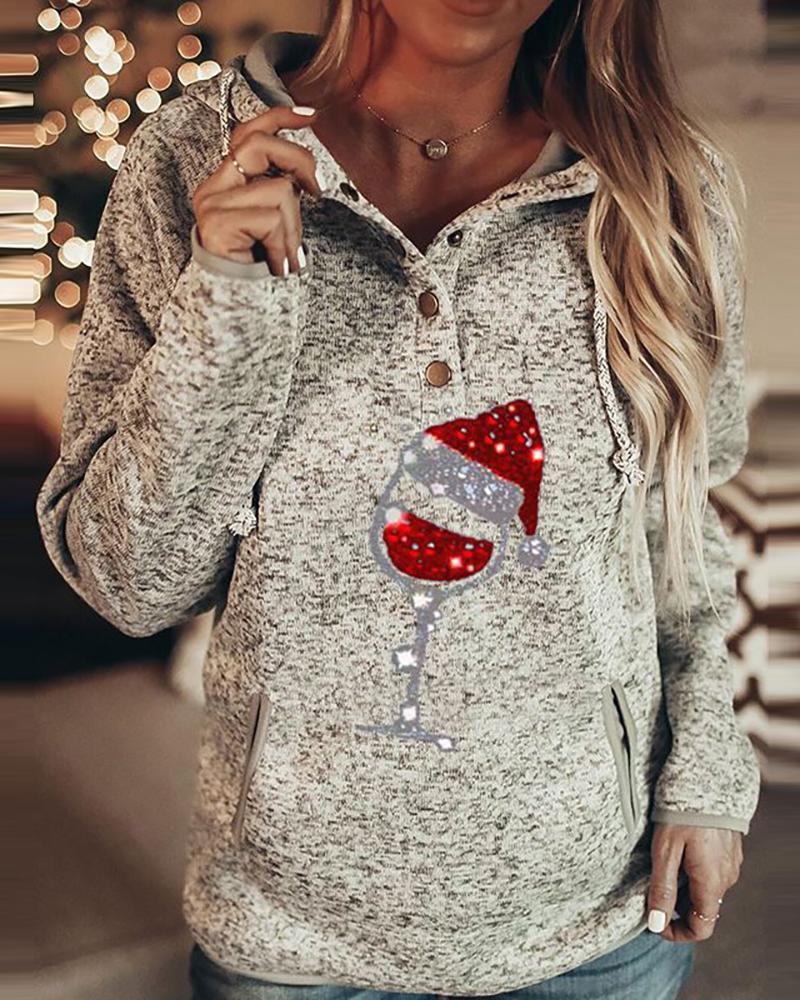 

Christmas Letter / Tree / Butterfly Print Casual Hooded Top, Style4