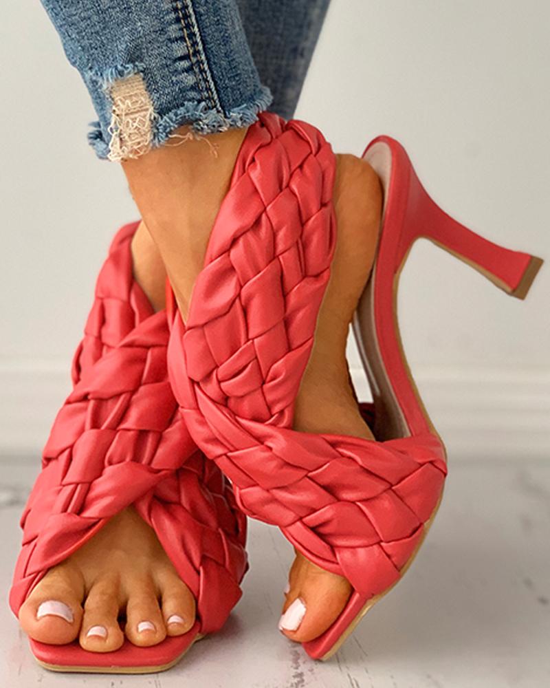 

Braided Square Toe Slingback Heeled Sandals, Red