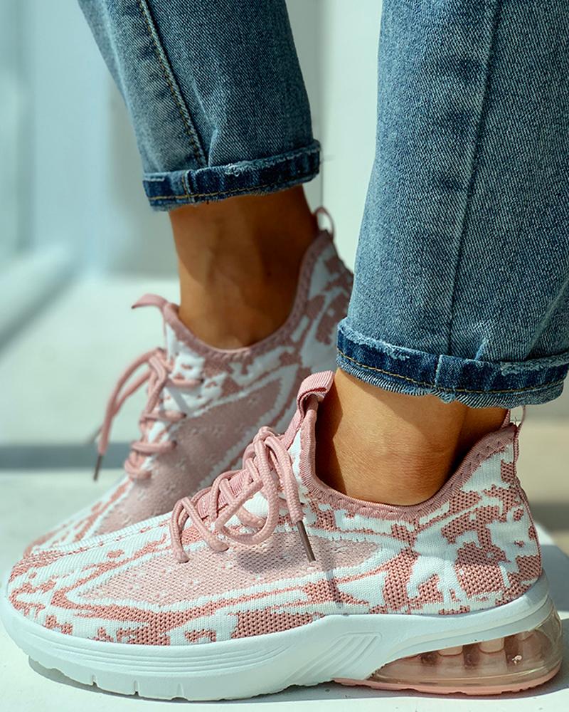 

Knitted Colorblock Breathable Casual Sneakers, Pink