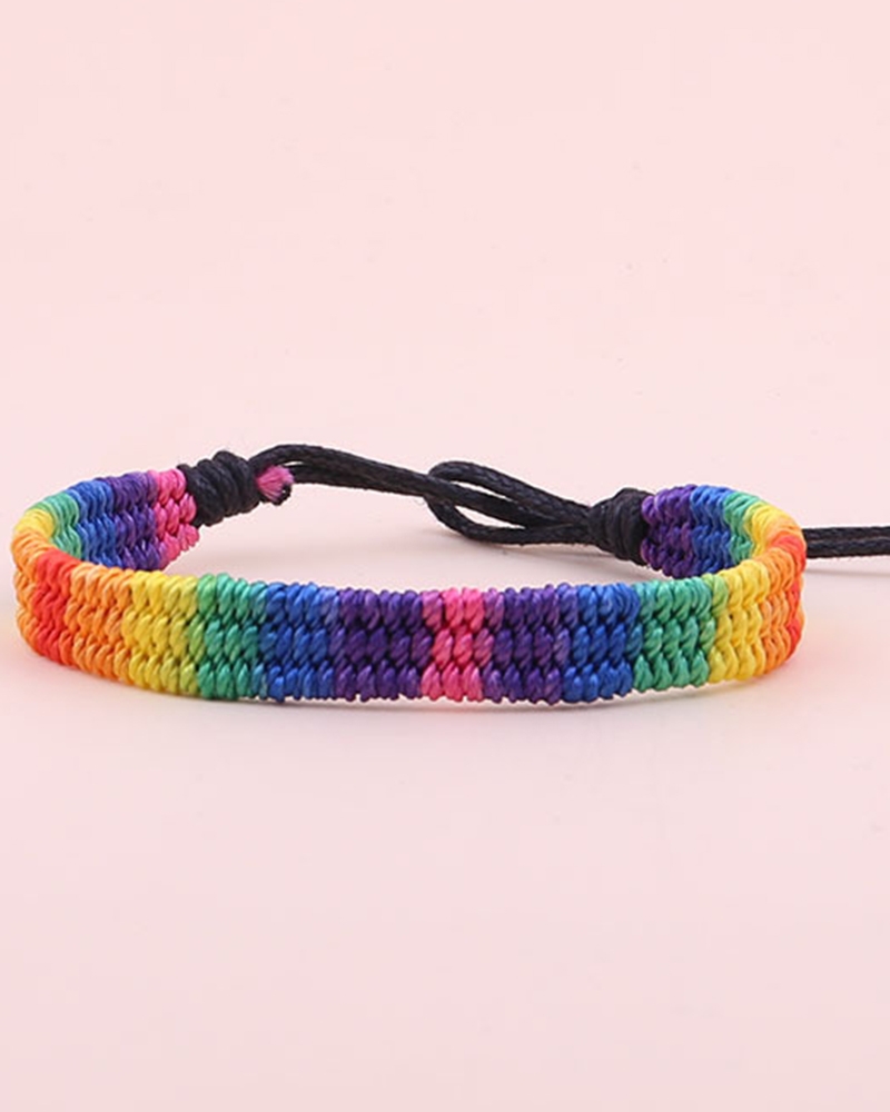 

1pc Ombre Rainbow Stripe Braided Pride Month Bracelet, Black