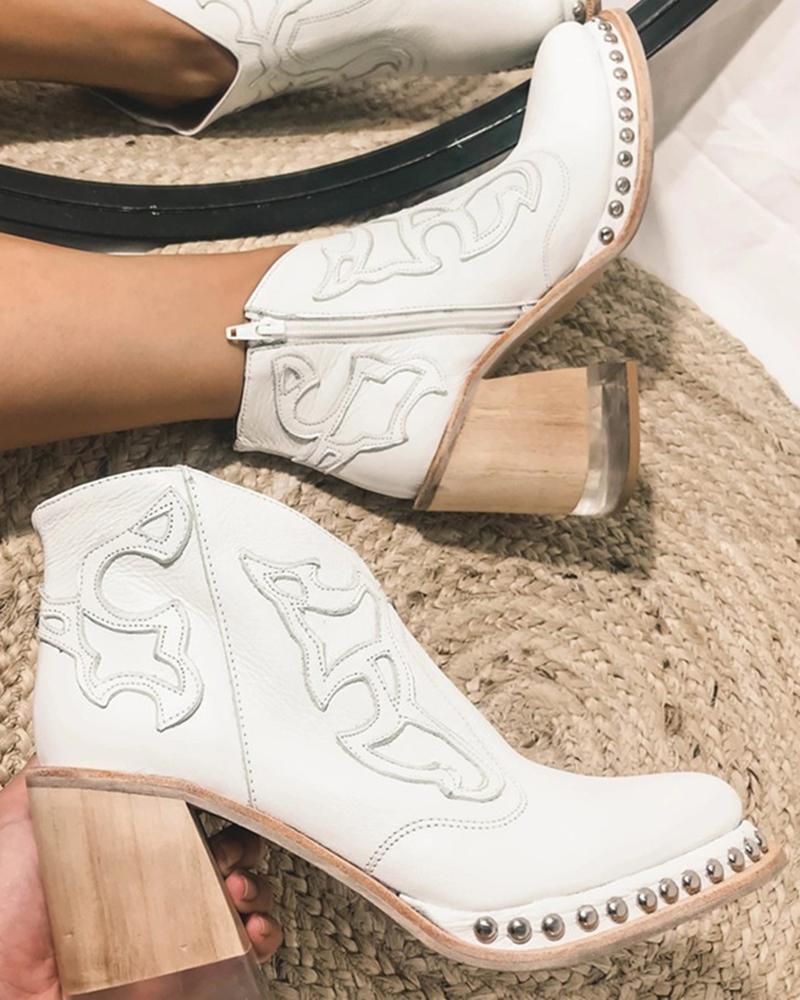 

Studded Vintage Chunky Boots, Beige