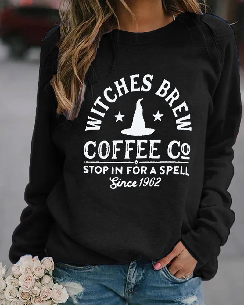 

Halloween Graphic Letter Print Long Sleeve Sweatshirt, Black