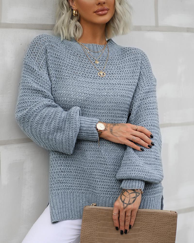 

Long Sleeve Mock Neck Split Hem Sweater, Gray