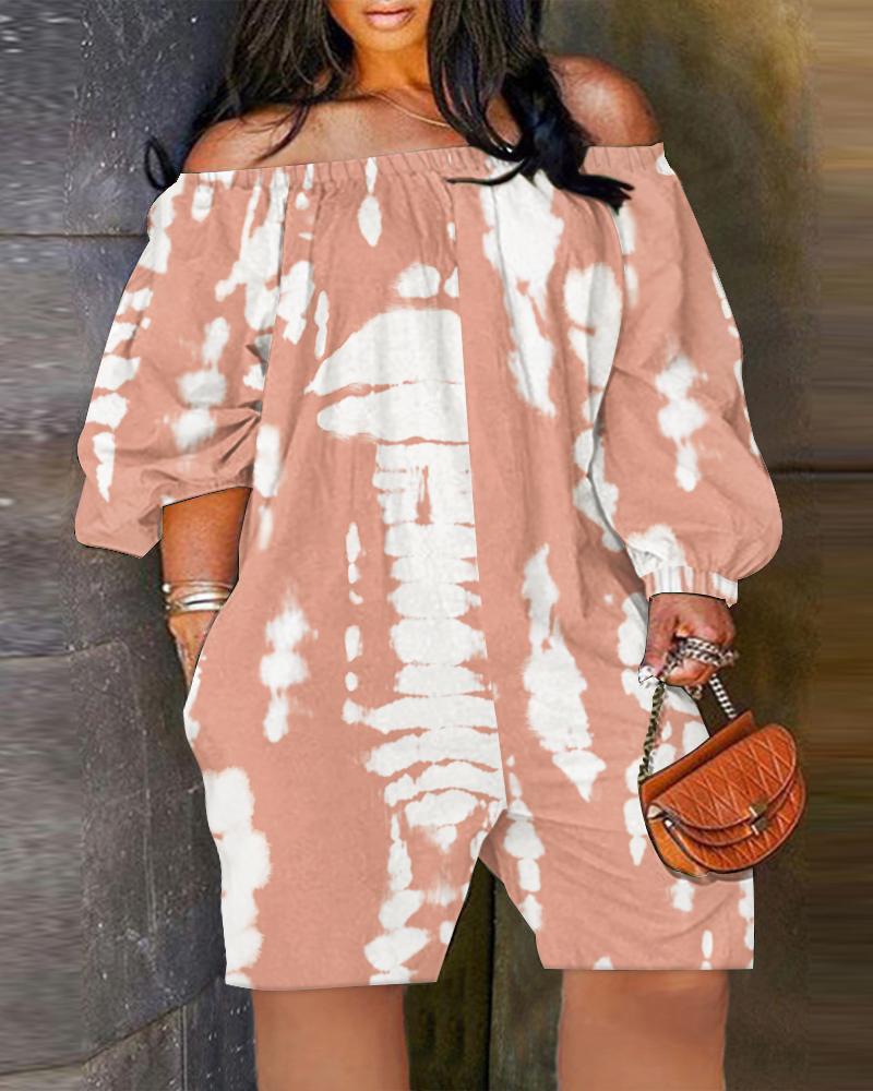

Plus Size Tie Dye Print Off Shoulder Romper, Pink