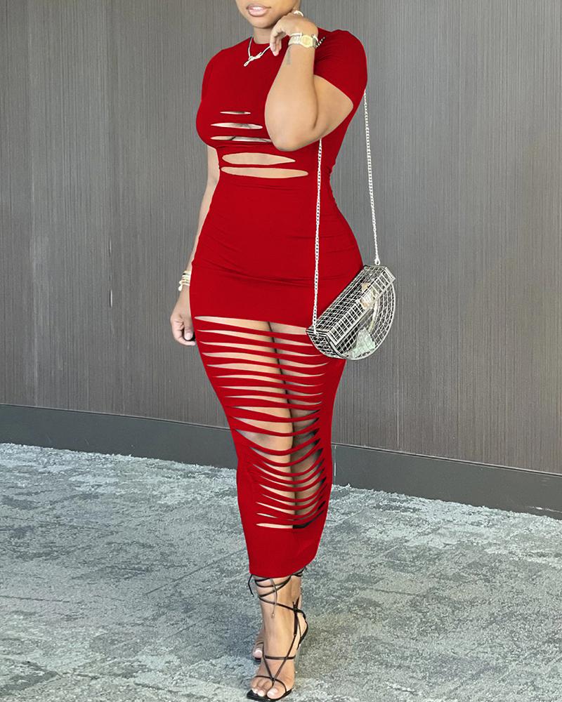 

Plain Ladder Cutout Maxi Dress, Wine red