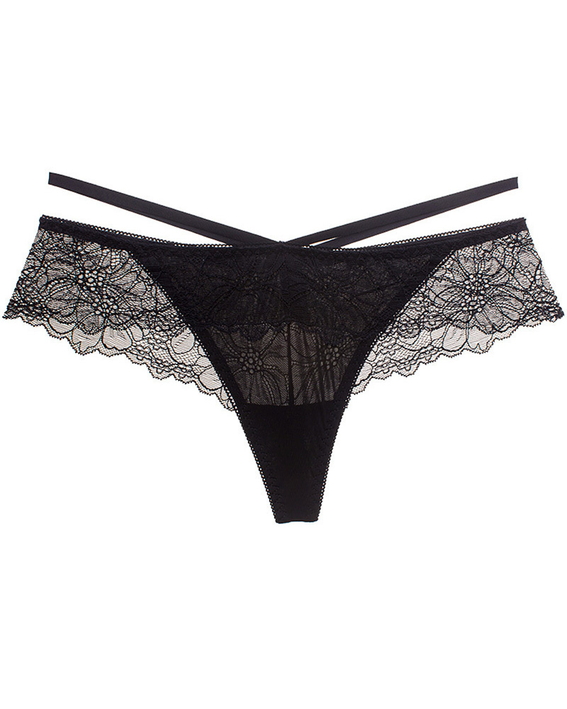 

Crochet Lace Low Waist Cutout Panty, Black