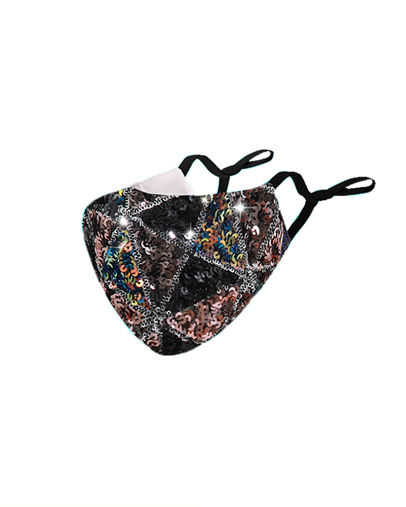 

Colorblock Sequins Breathable Face Mask, Black