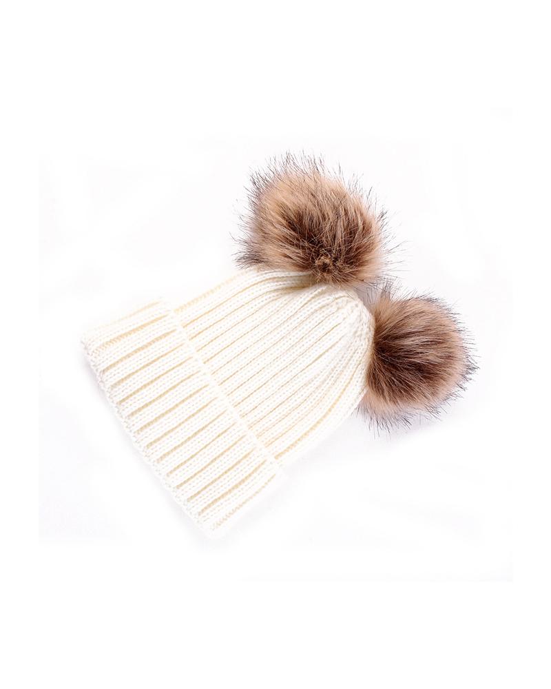 

Double Pom Pom Knit Cuffed Beanie, White
