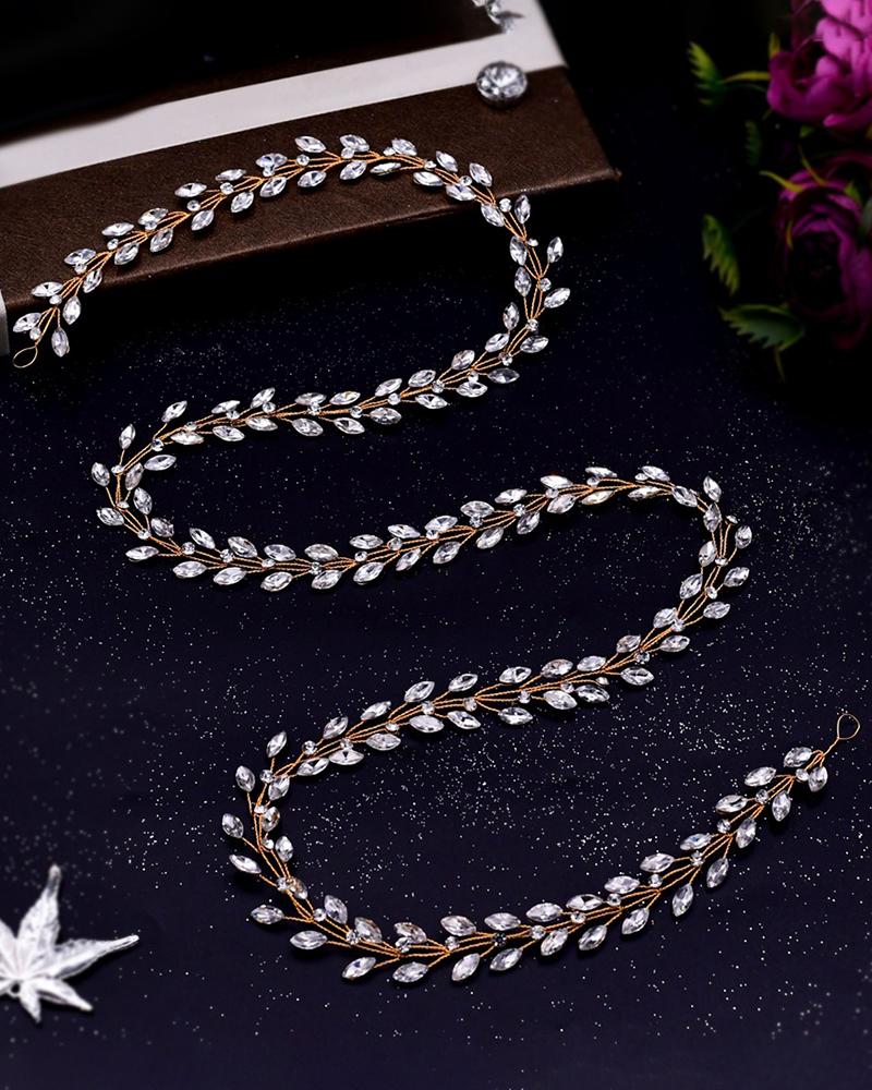 

1pc Crystal Rhinestone Leaf Hair Vine Wedding Bridal Headwear, Gold