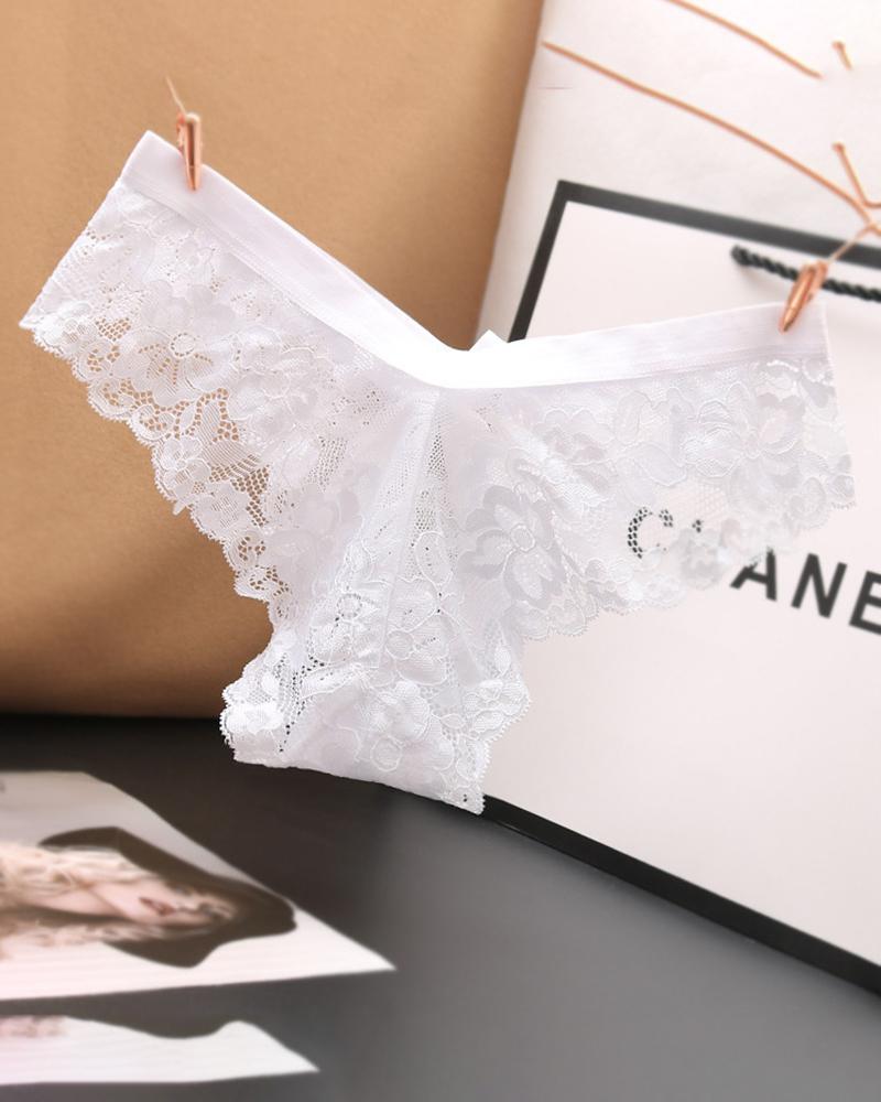 

Bowknot Decor High Waist Crochet Lace Skinny Panty, White