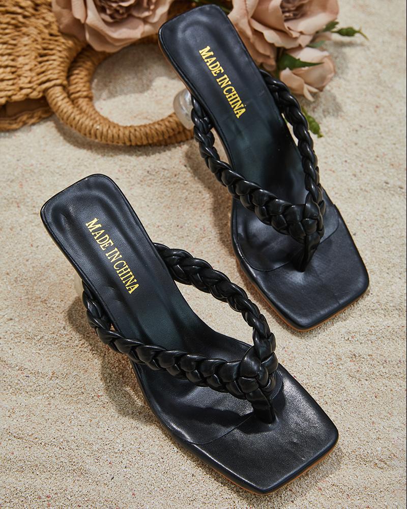

Toe Post Braided Stiletto Heels, Black