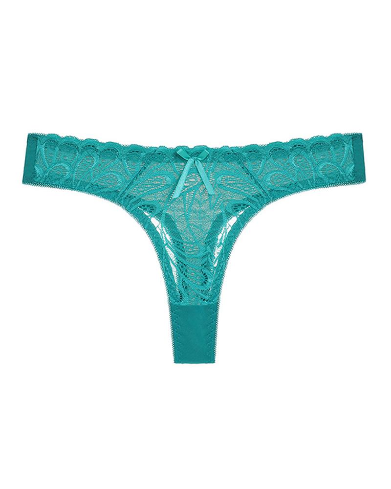 

Naughty Sexy Women Lace Hollow Out Cotton Low Waist Thong, Green