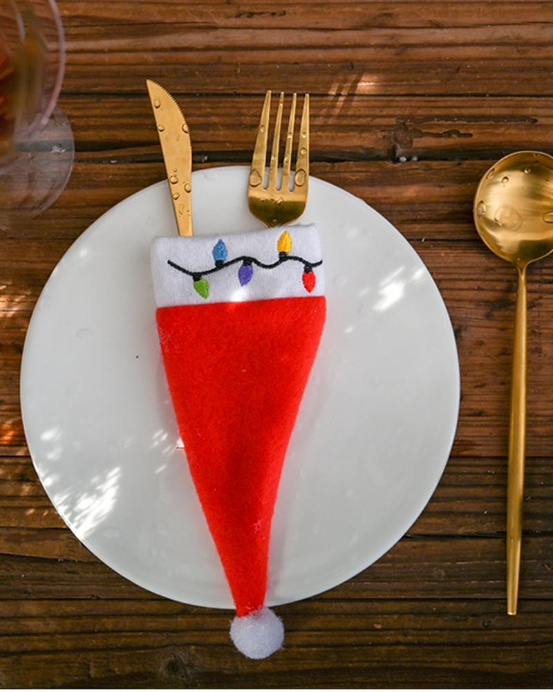 

1pc Christmas Santa Hat Silverware Holders Tableware Cutlery Fork Spoon Knives Storage Bag Dinner Table Decorations Party Supplies, Style2