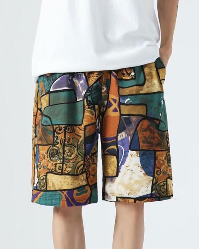

National Style Multicolor Abstract Print Short Pants