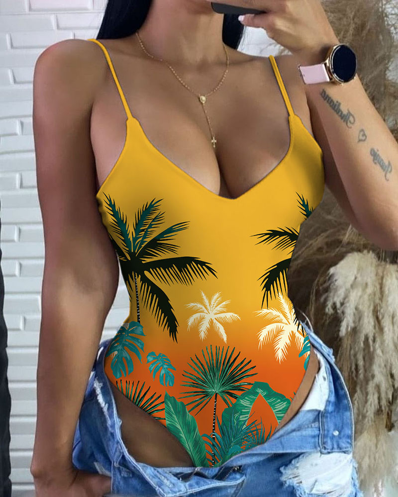 

Tropical Print Ombre Skinny Bodysuit, Yellow