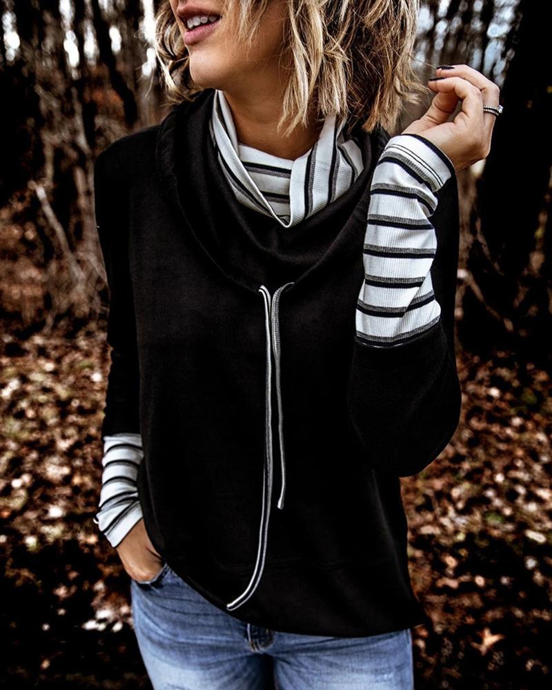 

Fake Two-Piece Patchwork Long Sleeve Top, Black
