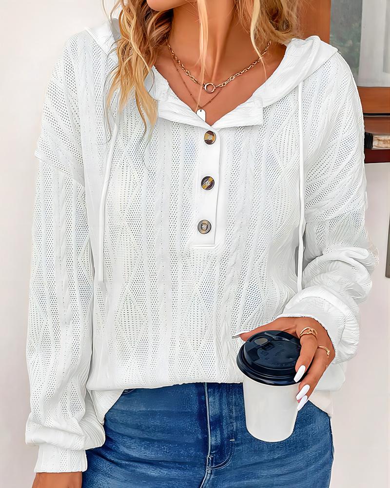 

Hollow Out Buttoned Hooded Top, White
