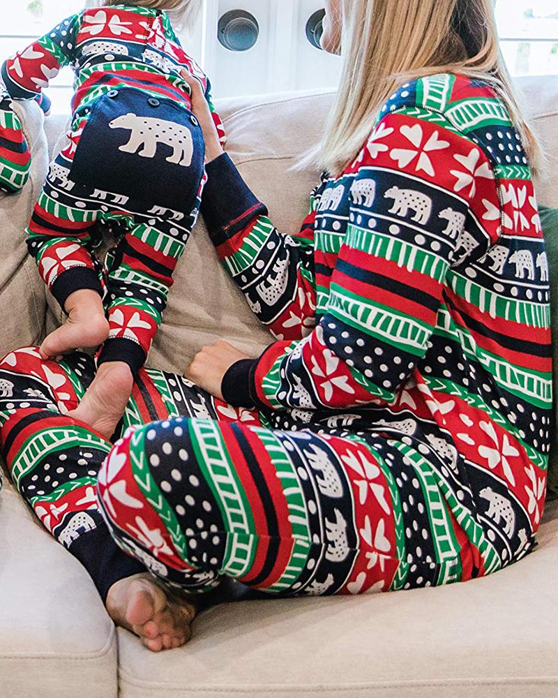 

Christmas Mixed Print Functional Family Pajamas For Mom, Green