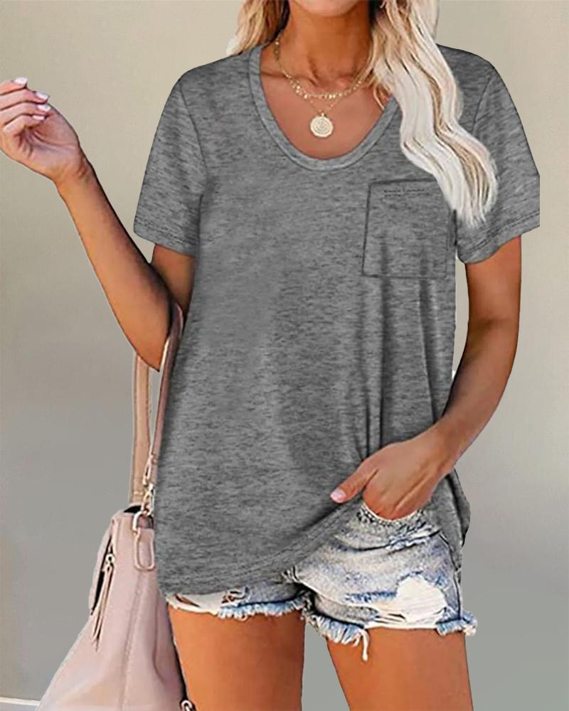 

Pocket Detail Short Sleeve Casual T-shirt, Light gray