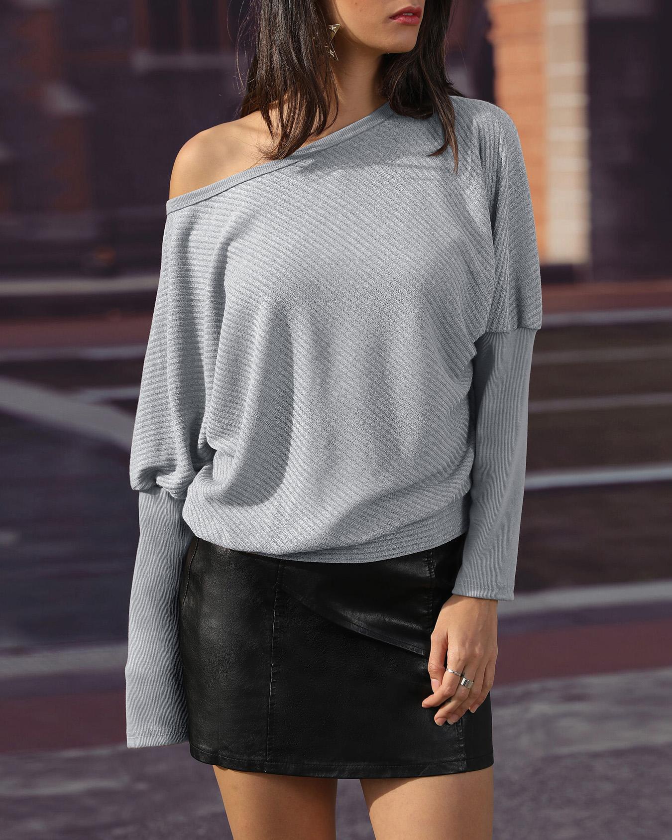 

Solid Long Sleeve Casual Blouse, Gray