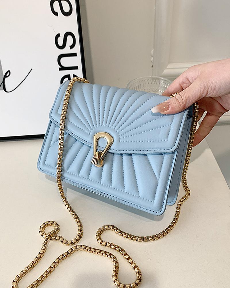 

Quilted Chain Strap Lock Flap Shoulder Bag, Blue