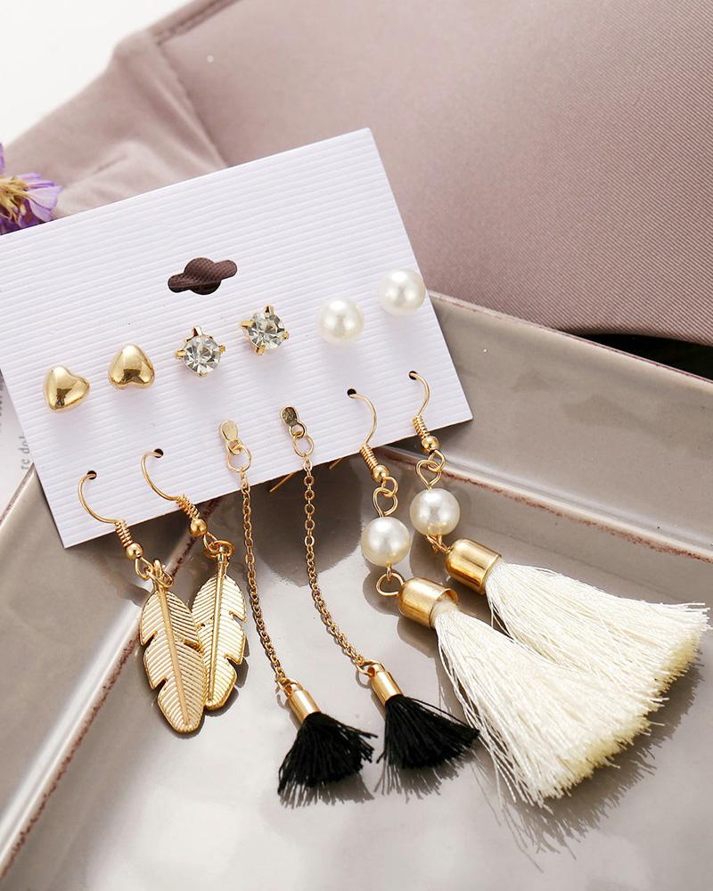 

6 Pairs Beaded Hoop Tassel Ear Cuff Earring Set, Style4