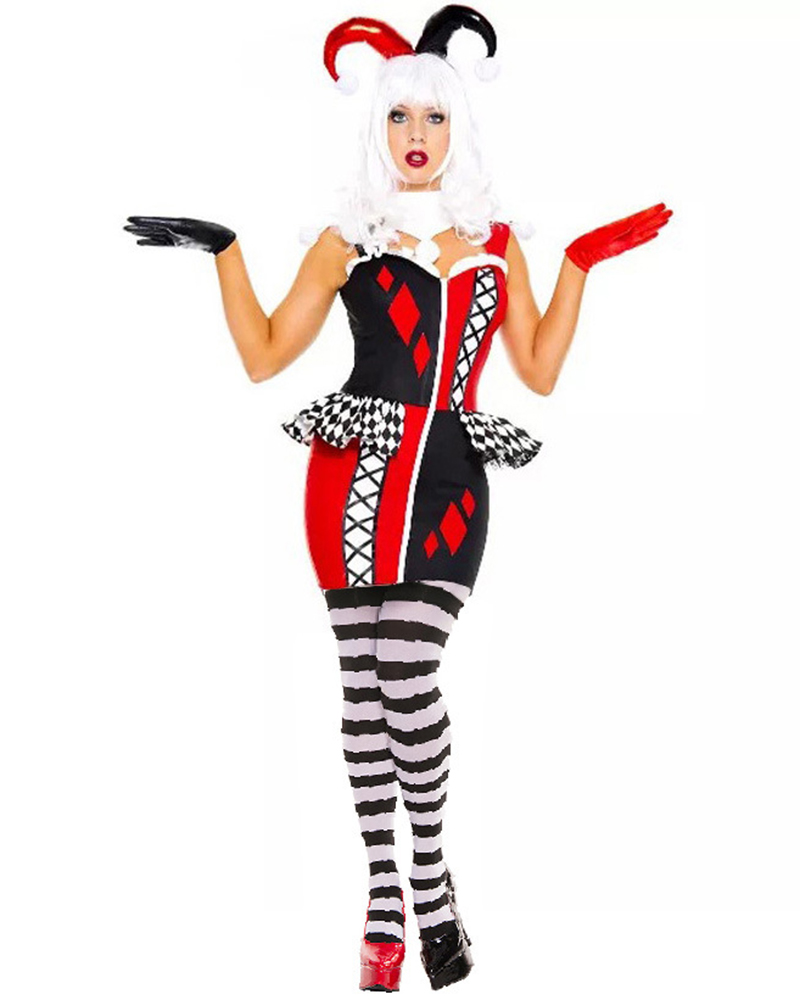 

Halloween Creepy Clown Vampire Costume Women Cosplay Party Dress, Red