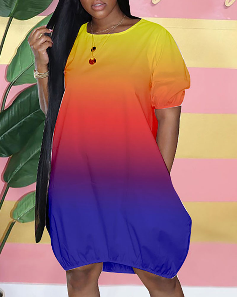 

Ombre Colorblock Short Sleeve T-shirt Dress, Blue
