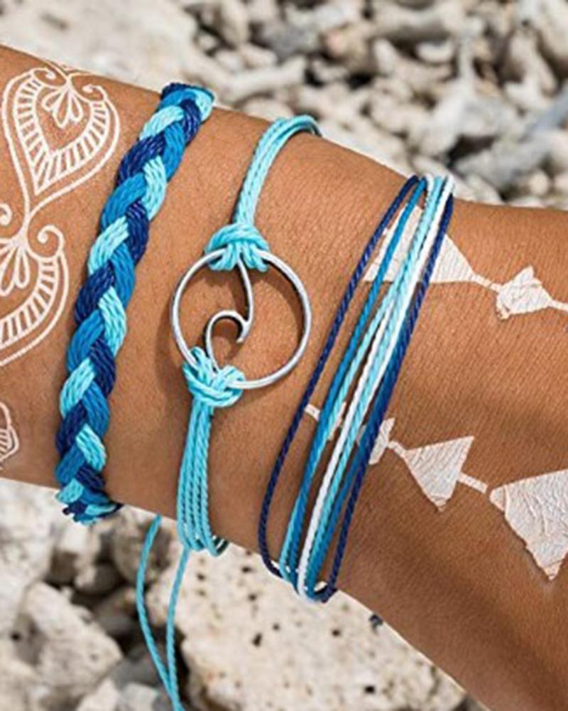 

3pcs Bohemian Colorblock Braided Bracelets Set, Sky blue