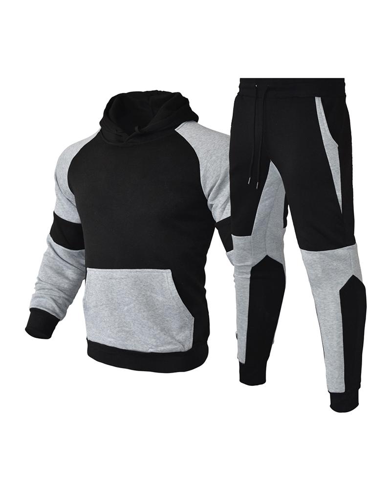 

Men Colorblock Pockets Hooded Top & Pants Set, Gray