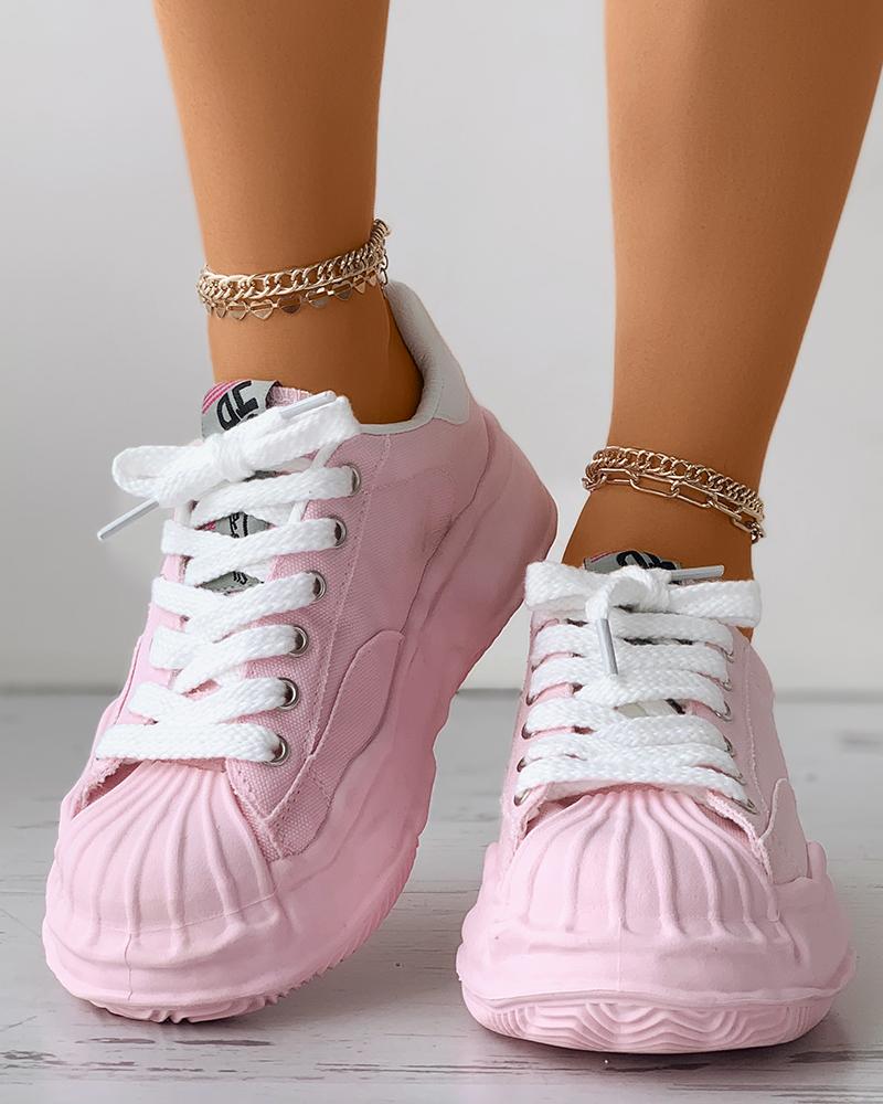 

Eyelet Lace-up Muffin Platform Sneakers, Pink