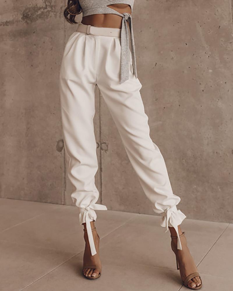 

Tied Detail High Waist Casual Pants, White