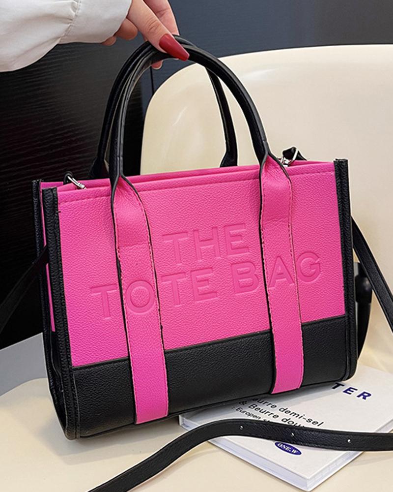 

Letter Embossed Large Capacity Tote Bag, Pink