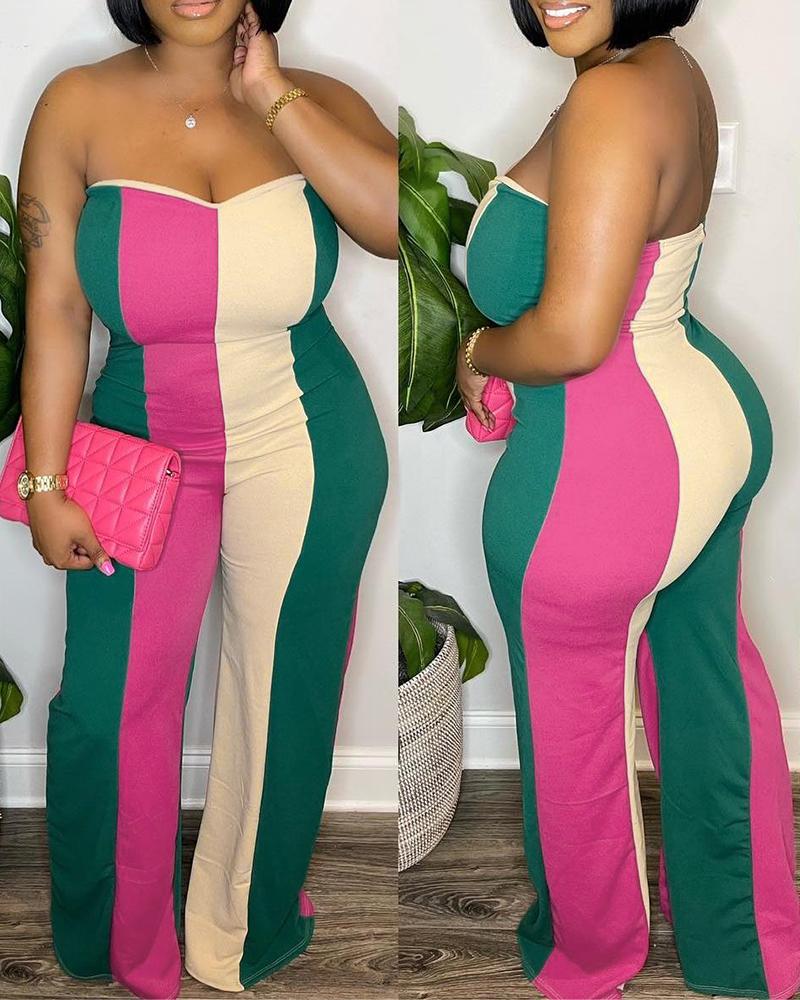 

Colorblock Bandeau Straight Leg Jumpsuit, Multicolor