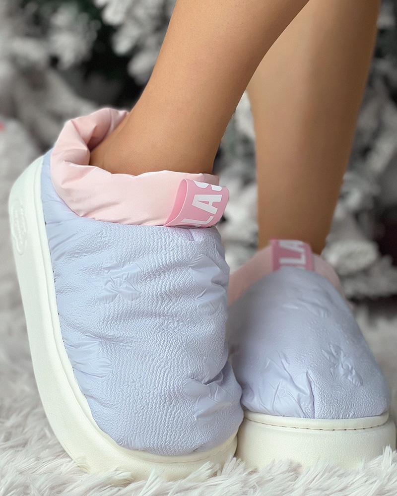 

Contrast Paneled Puffer Bootie Slippers, Purple