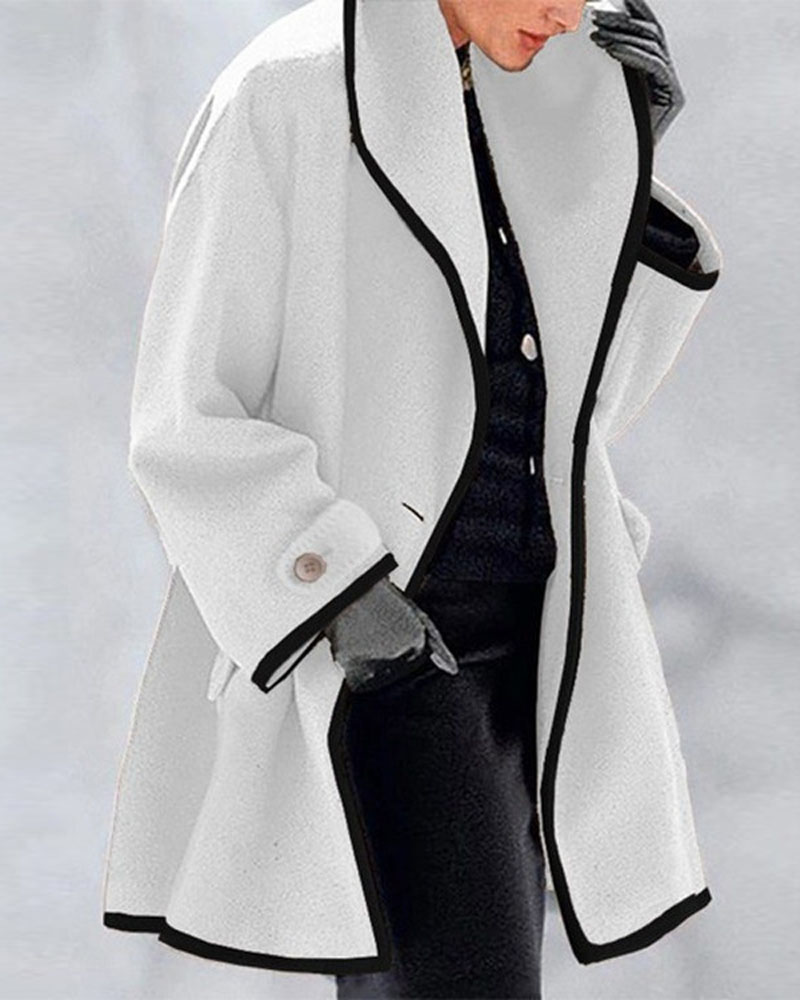 

Long Sleeve Contrast Binding Hooded Coat, White