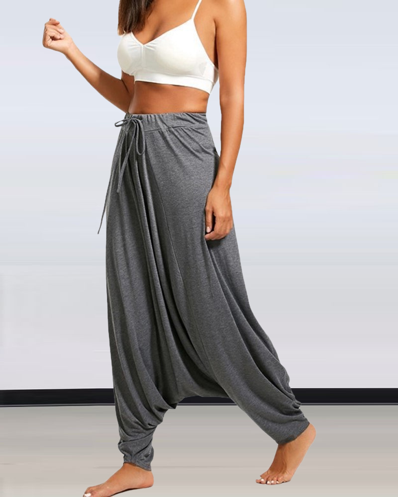 

Casual Drawstring High Waist Harem Pants, Gray