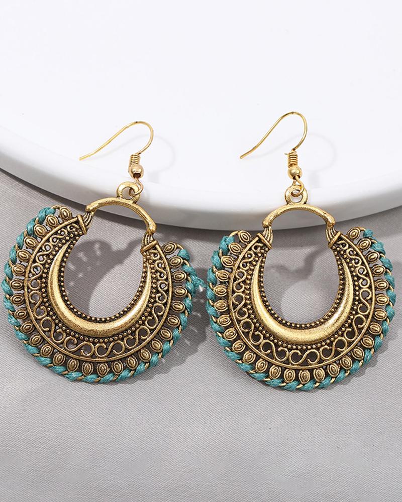 

1Pair Bohemian Moon Hollow Out Geometric Hoop Earrings, Blue