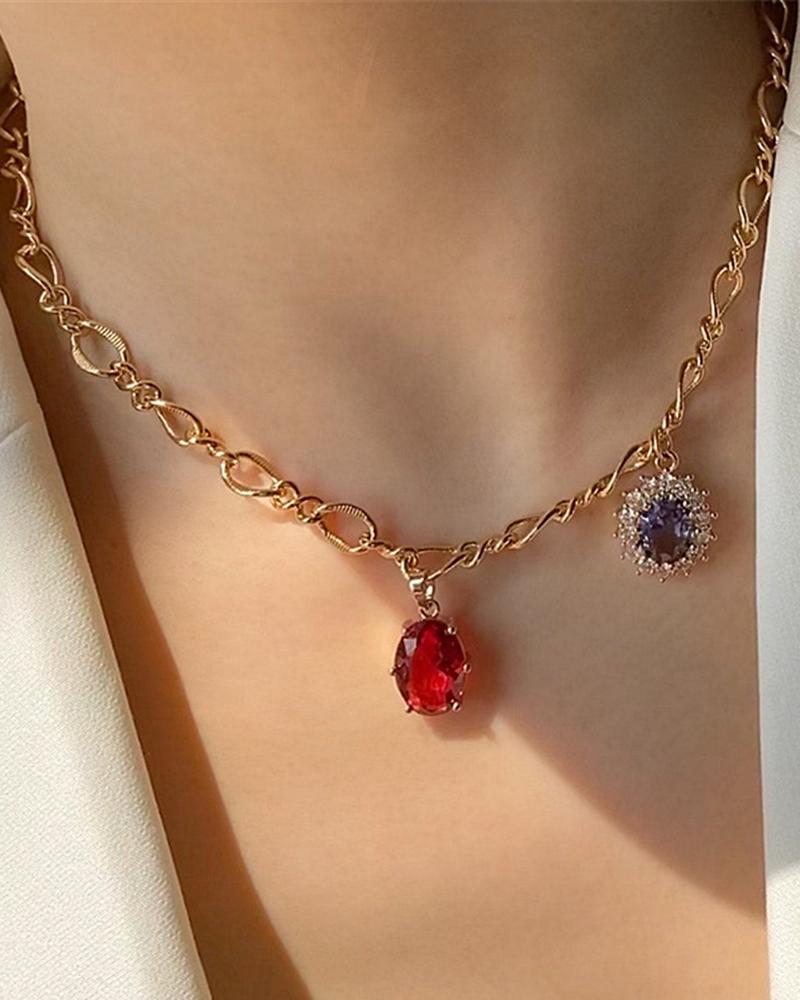 

1pc Beaded Gem Stone Pendant Necklace, Style1