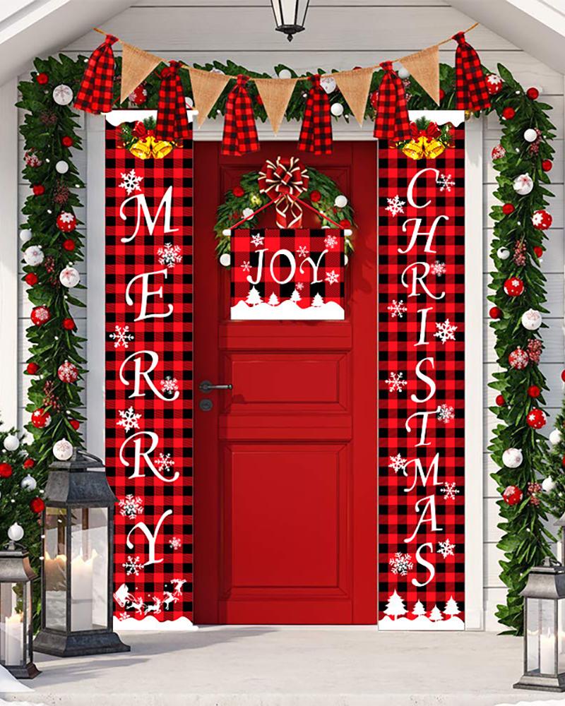 

1Pairs Christmas Letter Print Plaid Banner For Front Door, Style1