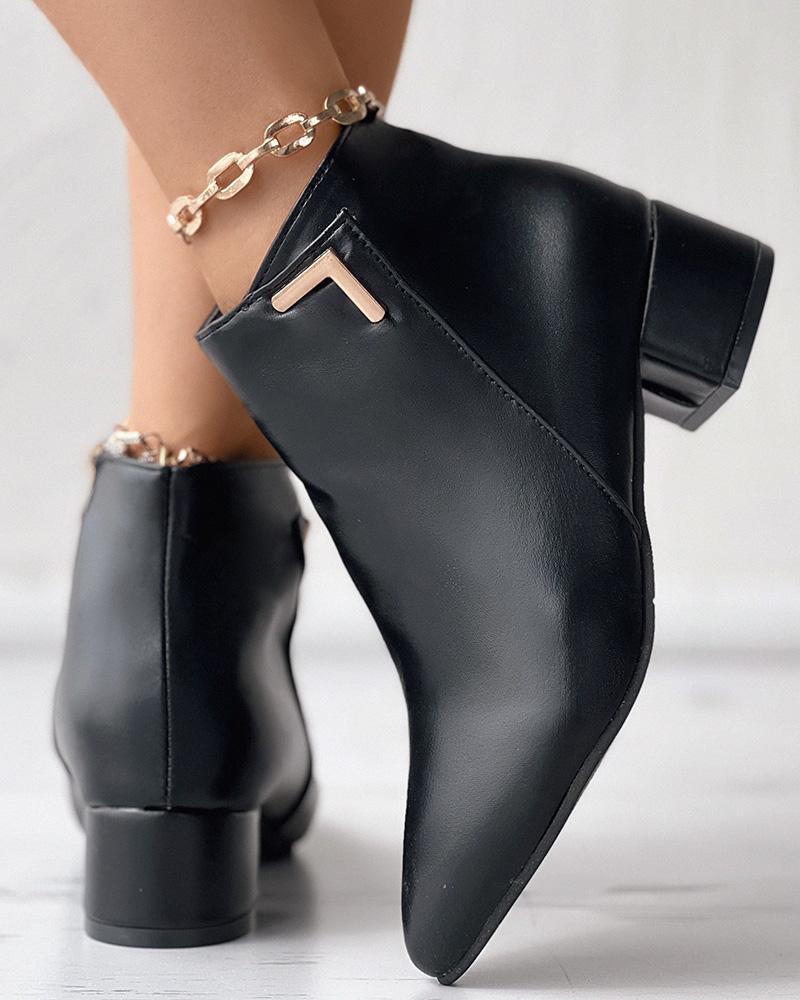 

Point Toe Chunky Heel Boots, Black
