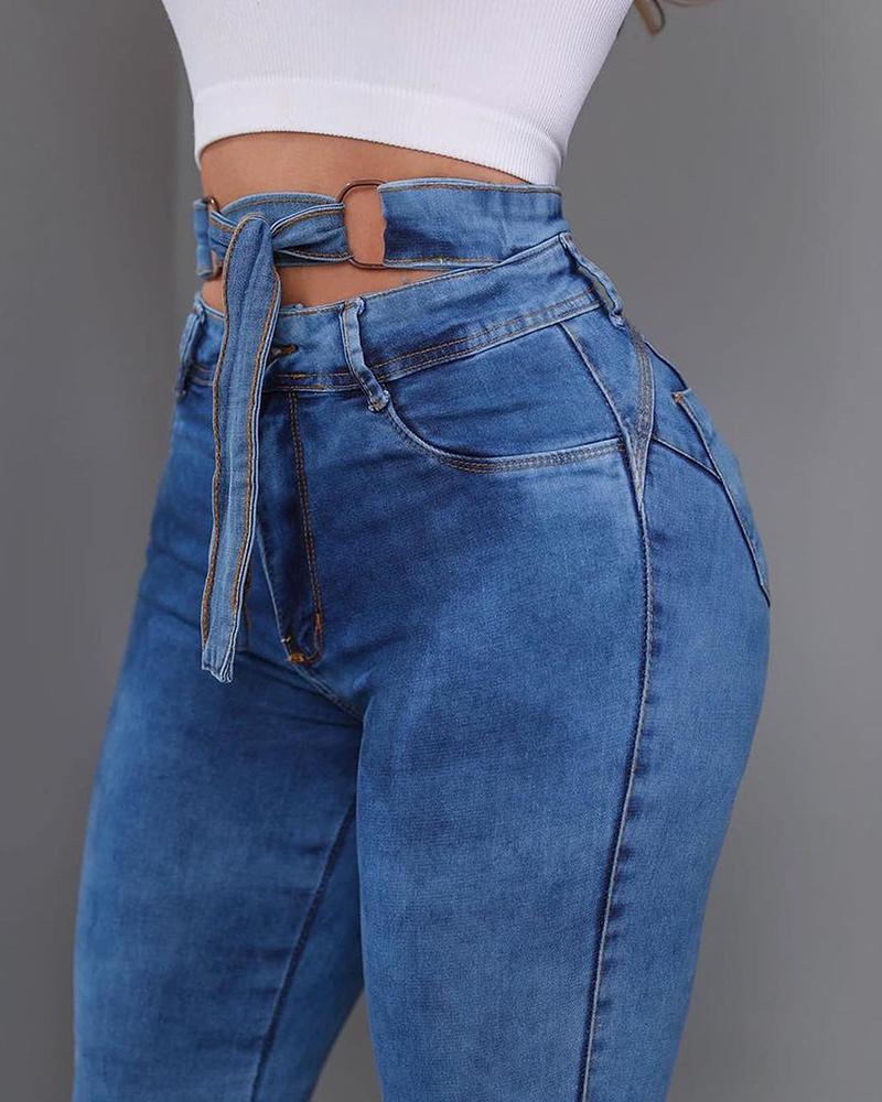 High Waist Cutout Raw Hem Skinny Jeans