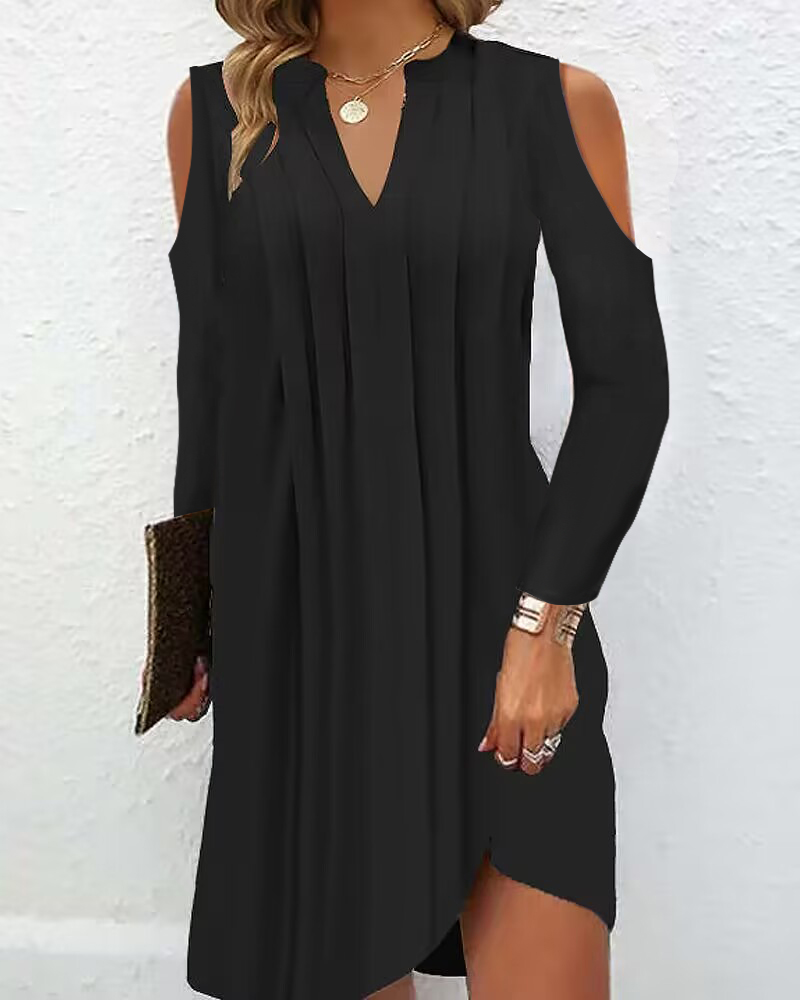 

Cold Shoulder Ruched Casual Dress, Black