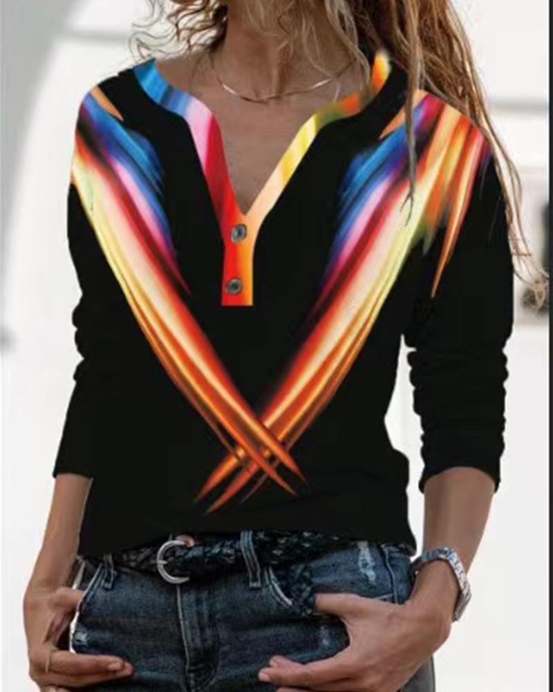 

3D All Over Print Long Sleeve Blouse, Black