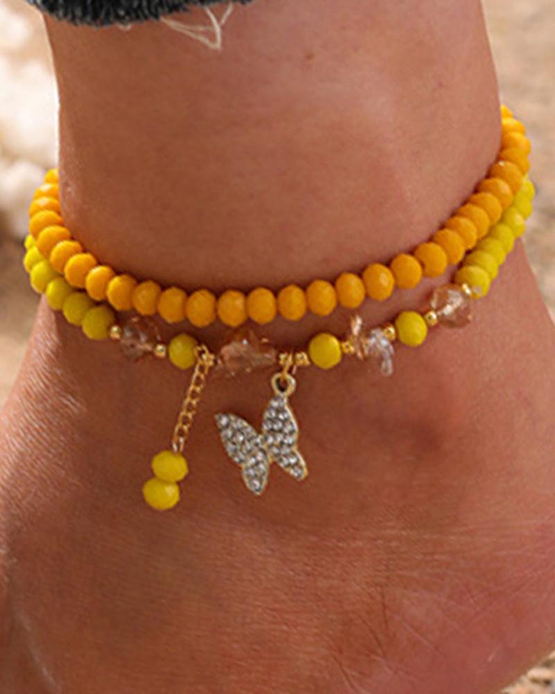 

2pcs Beaded Butterfly Pattern Beach Anklets Set, Yellow